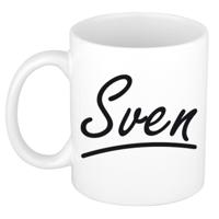 Sven Naam koffiemok - beker - met sierlijke letters - wit - 300 ml - Cadeau - Heren