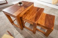Massief houten bijzettafels Set van 3 MONSOON 45 cm bruine salontafel met sheeshamstenen afwerking - 40794