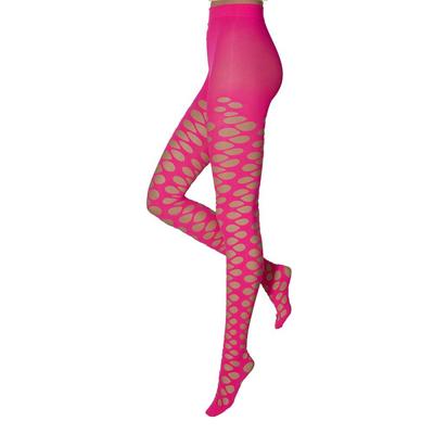 Dames party panty met gaten - roze - Verkleedkleding panty - netpanty