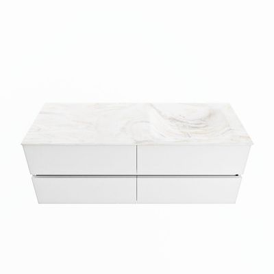 MONDIAZ VICA-DLUX 130cm badmeubel onderkast Talc 4 lades. Inbouw wastafel CLOUD rechts zonder kraangat, kleur Ostra.