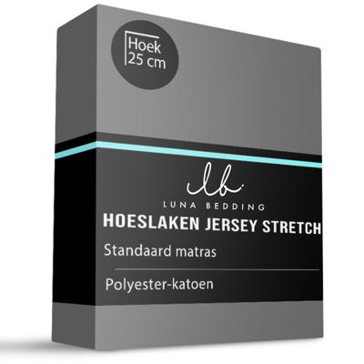 Hoeslaken - Jersey Stretch - Antraciet - 140x200 cm - Zwart - Luna Bedding - Dekbed-Discounter.nl