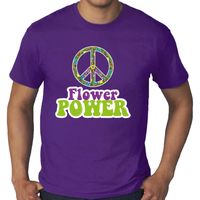Grote Maten Jaren 60 Flower Power verkleed shirt paars met groen en paars heren - thumbnail