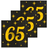 Verjaardag feest servetten - leeftijd 65 jaar - 48x stuks - zwart/goud - sterren - 33 x 33 cm