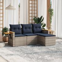 4-delige Loungeset met kussens poly rattan grijs
