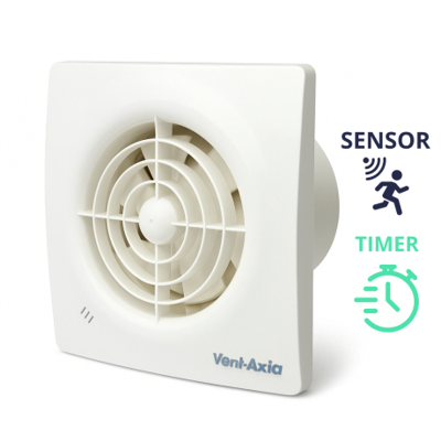 Stille Badkamerventilator Vent-Axia Supra - Ø 100 mm - Met Timer & Bewegingssensor