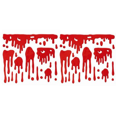 Horror gel raamstickers bloed - 2x - 25 x 25 cm - rood - Halloween thema decoratie/versiering