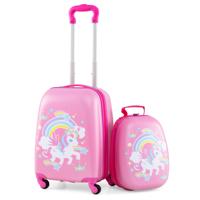 2-delig Handbagage set met Spinner-wielen Harde Koffer en Rugzak Roze Eenhoorn 12"+16"
