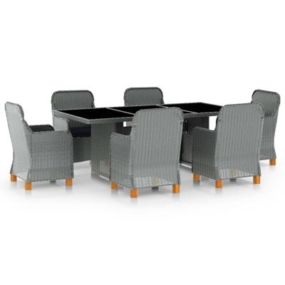 7-delige Tuinset met kussens poly rattan lichtgrijs