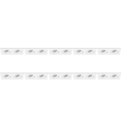 Spot Armatuur 10 Pack - Pragmi Borny Pro - GU10 Inbouwspot - Rechthoek Dubbel - Wit - Aluminium - Kantelbaar - 175x92mm