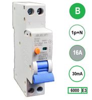 Aardlekautomaat 16A B Kar 30mA 18mm breed Kema Keur 2 polig 230V automaat en aardlek in een module