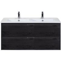 Porto Badmeubelset 120 cm - 2 Laden Black Oak - Keramische Wastafel Wit Slim