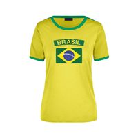 Brasil ringer t-shirt geel met groene randjes voor dames - Brazilie supporter kleding XL  -
