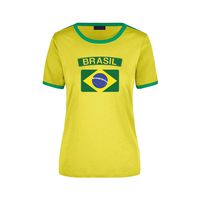 Brasil ringer t-shirt geel met groene randjes voor dames - Brazilie supporter kleding XL  - - thumbnail