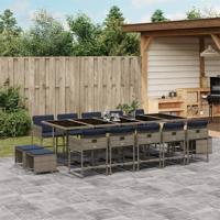 15-delige tuinset met kussens, grijs polyrotan