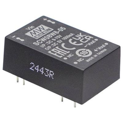 MEAN WELL SCW08W8-05 DC/DC-converter 24 V 5 V 1.600 A 8 W Inhoud 1 stuk(s) MEAN WELL SCW08W8-05 DC/DC-converter 24 V 5 V 1.600 A 8 W Inhoud 1 stuk(s)