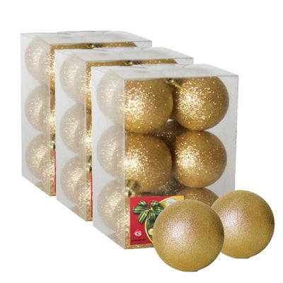 36x stuks kerstballen goud glitters kunststof 6 cm