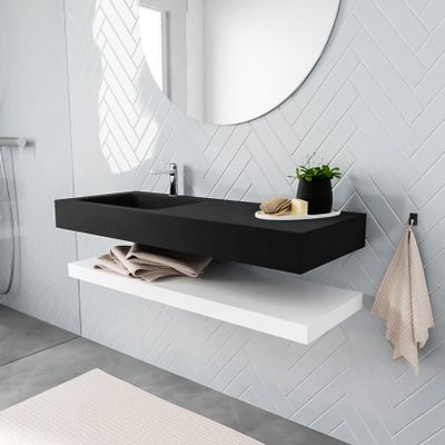 Mondiaz Alan badmeubel 120 cm solid suface planchet talc vrijhangend wastafel links 1 kraangat zwart