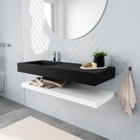 Mondiaz Alan badmeubel 120 cm solid suface planchet talc vrijhangend wastafel links 1 kraangat zwart