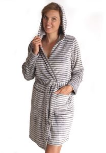 Lichtgrijze fleece badjas met capuchon-m