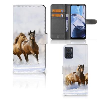 Motorola Moto E22 | E22i | Telefoonhoesje | Met pasjeshouder | Paarden