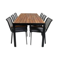 Bois tuinmeubelset tafel 90x205cm en 6 stoel Dallas zwart, naturel. - thumbnail