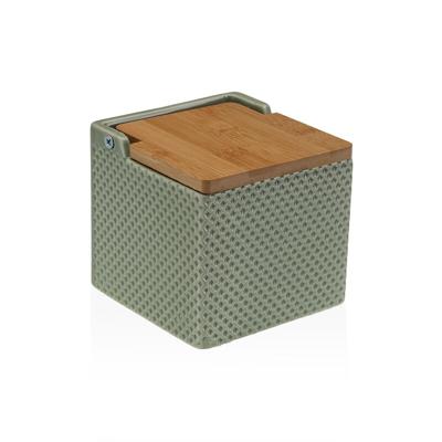 Zoutvaatje met deksel Versa Groen Keramisch Bamboe Dolomite 11 x 11 x 11 cm