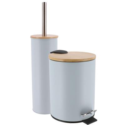 Tendance Badkamerset prullenbak en toiletborstel - Bamboo vibe - soft close - licht blauw - 3 liter