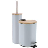 Tendance Badkamerset prullenbak en toiletborstel - Bamboo vibe - soft close - licht blauw - 3 liter