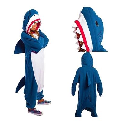 Winter volwassenen Pyjama's sets cartoon warme Flanel Hooded nachtkleding maat: S (Shark)