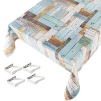 Tafelkleden/tafelzeilen hout print blauw 140 x 245 cm rechthoekig met 4x tafelkleedklemmen   -