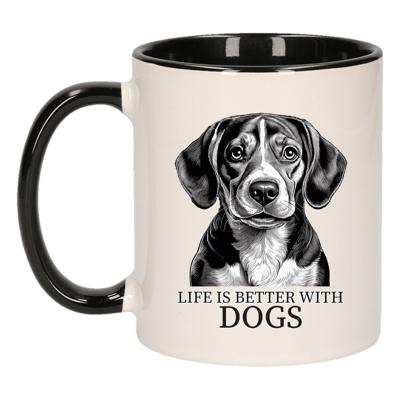 Cadeau mok voor honden liefhebbers - Beagle - zwart oor - pentekening - keramiek - 300 ml