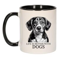 Cadeau mok voor honden liefhebbers - Beagle - zwart oor - pentekening - keramiek - 300 ml