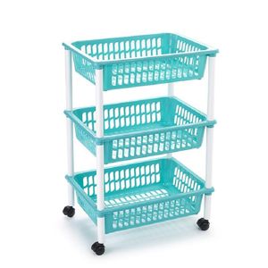 Opberg organiser trolleys/roltafels met 3 manden 62 cm in het turquoise blauw