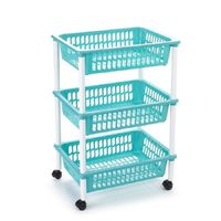 Opberg organiser trolleys/roltafels met 3 manden 62 cm in het turquoise blauw - thumbnail