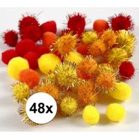 Hobby pompons 15-20 mm geel/oranje/rood   -
