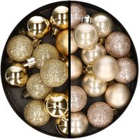 34x stuks kunststof kerstballen goud en champagne 3 cm - thumbnail