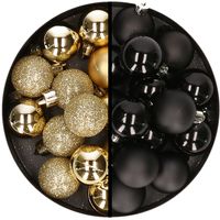 36x stuks kunststof kerstballen goud en zwart 3 en 4 cm - thumbnail