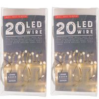 Set van 2x stuks draadverlichting lichtsnoer met 20 lampjes warm wit op batterij 220 cm