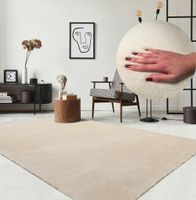 Karpet24 Loft modern pluizig laagpolig tapijt, antislip onderkant, wasbaar tot 30 graden, heerlijk zacht, bontlook, beige-80 x 150 cm