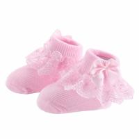 3 paren Bow Lace baby sokken pasgeboren katoen baby sok maat: M (roze)