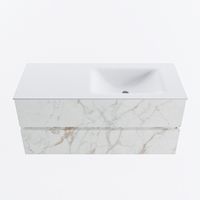MONDIAZ VICA 110cm badmeubel onderkast Carrara 2 lades. Wastafel CLOUD rechts zonder kraangat, kleur Talc.