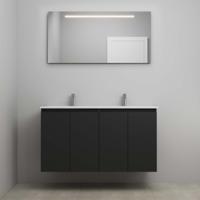 On-Line Badkamermeubelset - 120 cm - Bouwpakket - Greeploos 4 Deuren - Porseleinen Wastafel - 2 Kraangaten - Spiegel met LED-Verlichting - Mat Zwart