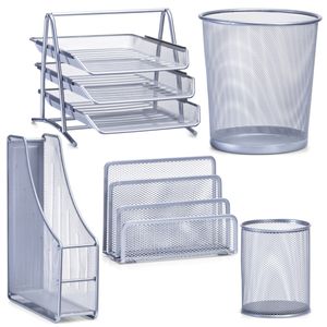 Thuis kantoor luxe bureau inrichting set 5-delig metaal zilver-kleurig