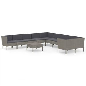 vidaXL 11-delige Loungeset met kussens poly rattan grijs