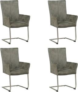 Set van 4 Donkergrijze leren industriële eetkamerstoelen Dry - poot rond rvs - Kenia Leer Antracite (donkergrijs leer)