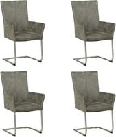 Set van 4 Donkergrijze leren industriële eetkamerstoelen Dry - poot rond rvs - Kenia Leer Antracite (donkergrijs leer)