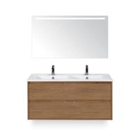 Porto Badmeubelset 120 cm - 2 laden Honey - Keramische Wastafel Wit Slim - met Sence Spiegel