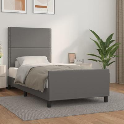 Bedframe met hoofdbord kunstleer grijs 100x200 cm