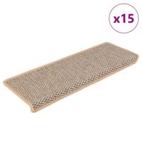 VidaXL Trapmatten zelfklevend 15 st sisal-look 65x21x4 cm lichtbeige