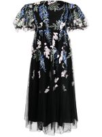 Marchesa Notte robe mi-longue à fleurs brodées - Noir